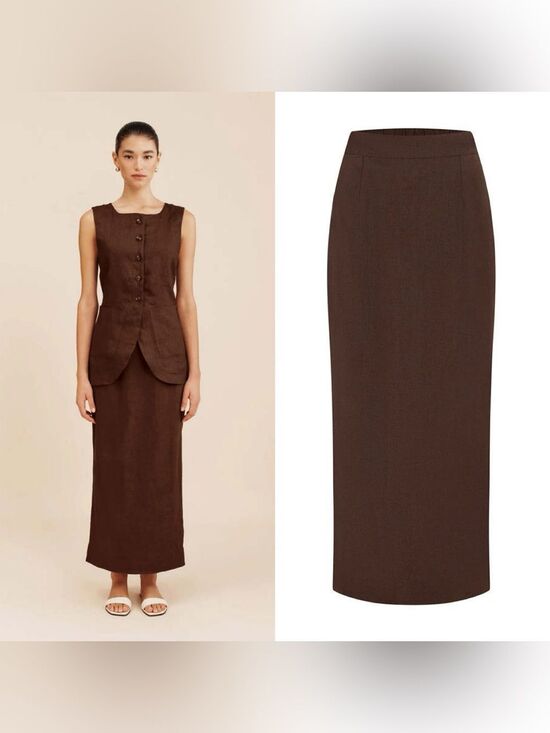 Posse Dresses & Skirts - NWT POSSE Emma Linen Pencil skirt in chocolate brown
